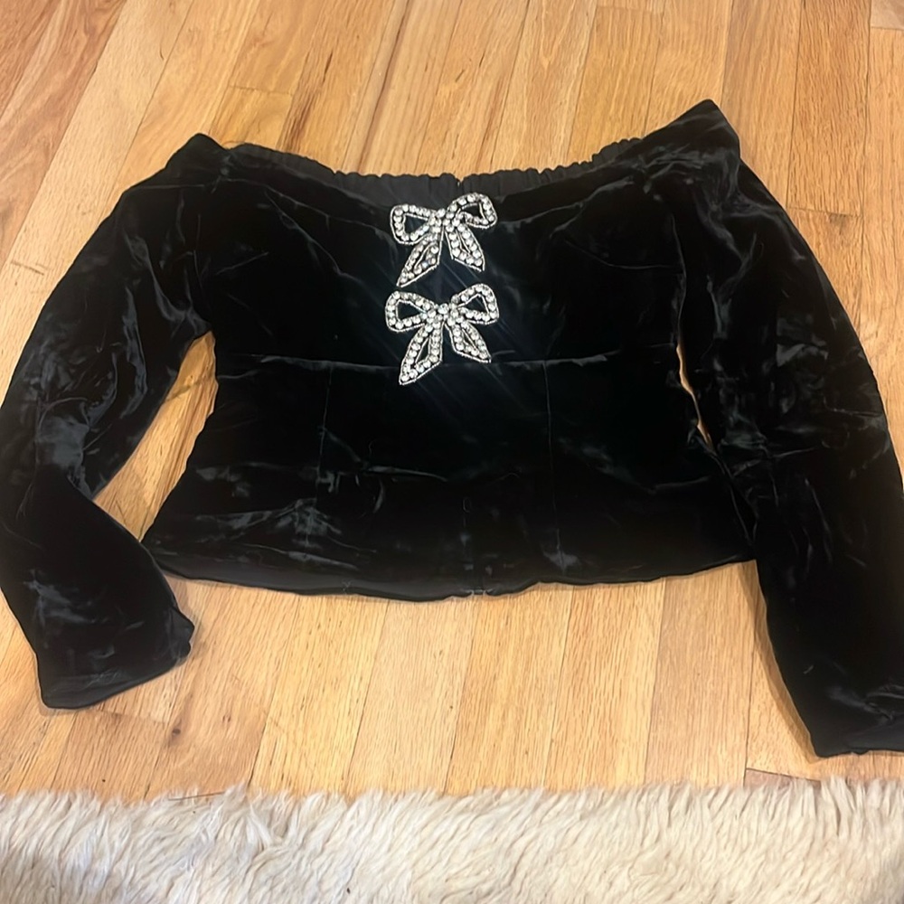 Self Portrait Velvet Bow Top